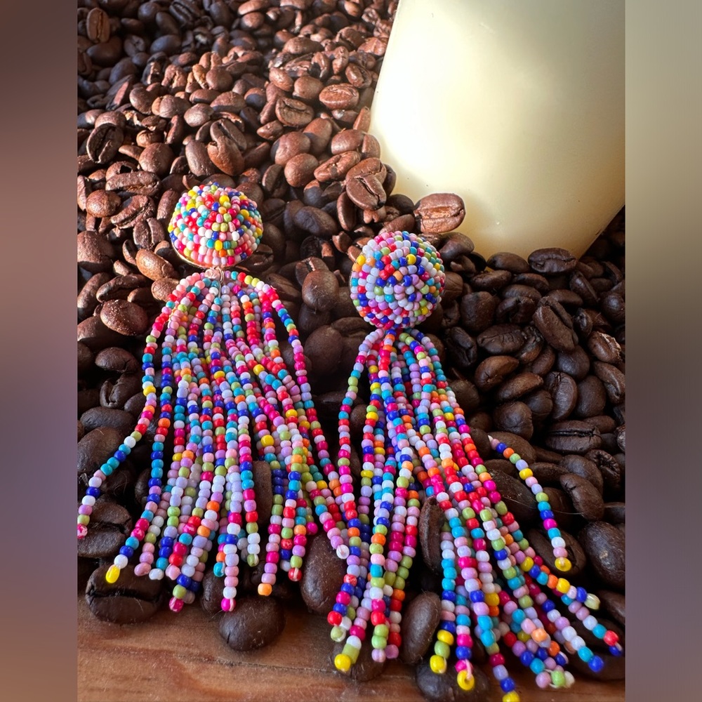 Bauble Bar multi colored beaded tassel pierced earrings.  So cute and fun!